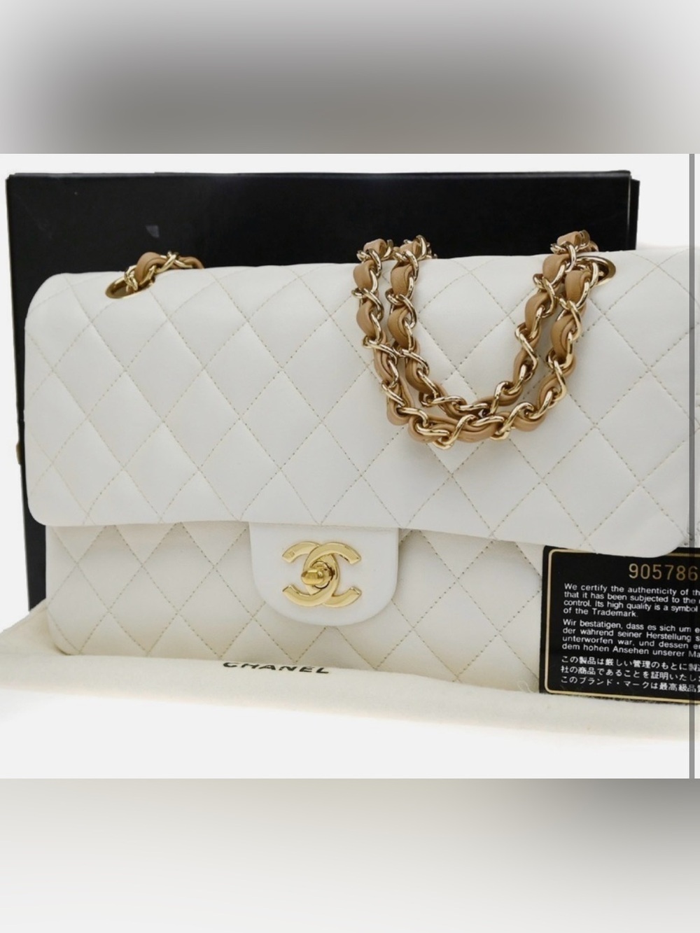 full set 🤍Excellent Condition Medium White Lambskin Leather Shoulder Bag